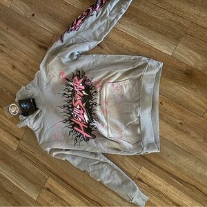 Hellstar Gray and Pink Women's Cowl Neck Sweater